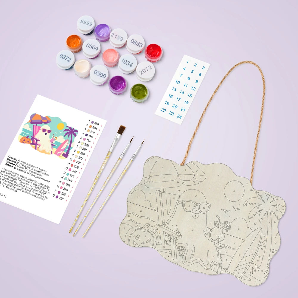 Paint by Numbers - Wooden Door Hanger | Ghost on Vacation