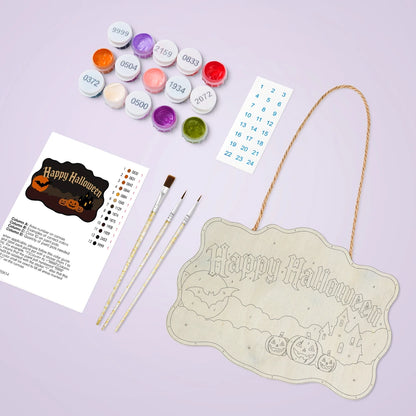 Paint by Numbers - Wooden Door Hanger | Happy Halloween Haunted Castle