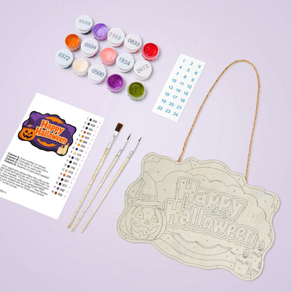 Paint by Numbers - Wooden Door Hanger | Happy Halloween Pumpkin and Candles