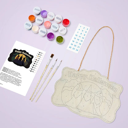 Paint by Numbers - Wooden Door Hanger | Happy Halloween Three Witches