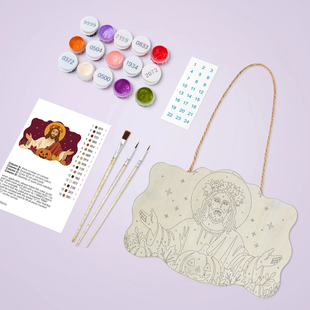 Paint by Numbers - Wooden Door Hanger | Jesus with Open Arms in Autumn