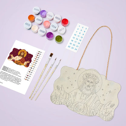 Paint by Numbers - Wooden Door Hanger | Jesus with Open Arms in Autumn