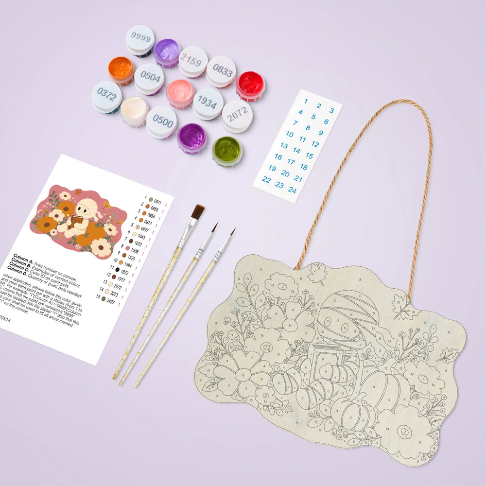 Paint by Numbers - Wooden Door Hanger | Mummy Reading Among Flowers