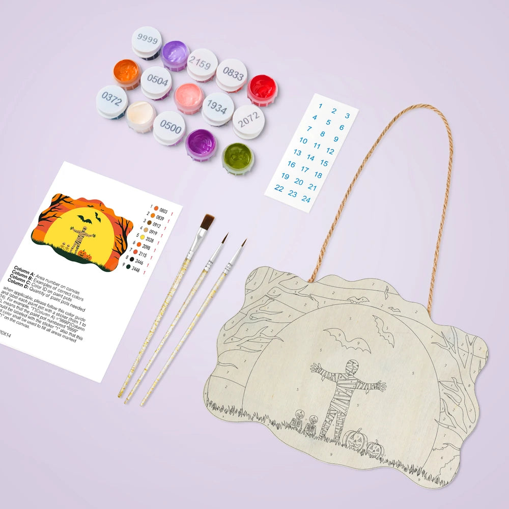 
Paint by Numbers - Wooden Door Hanger | Mummy in the Orange Moon