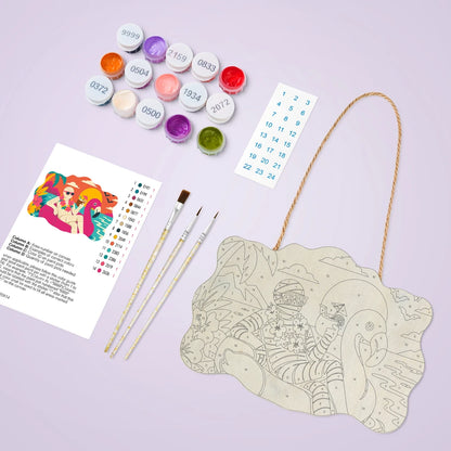 Paint by Numbers - Wooden Door Hanger | Mummy on a Flamingo Float