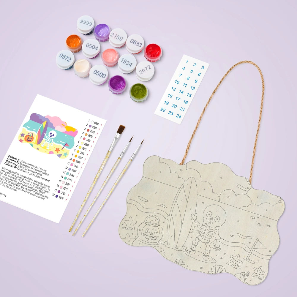 Paint by Numbers - Wooden Door Hanger | Skeleton at the Beach