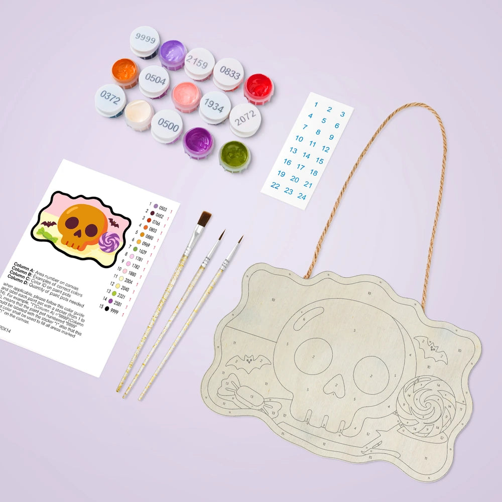 Paint by Numbers - Wooden Door Hanger | Skull with a Lollipop