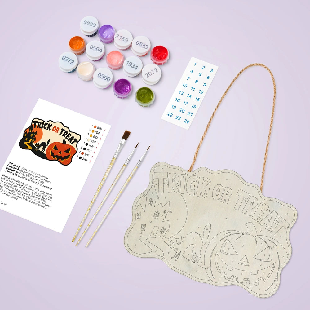Paint by Numbers - Wooden Door Hanger | Trick or Treat Pumpkin Path