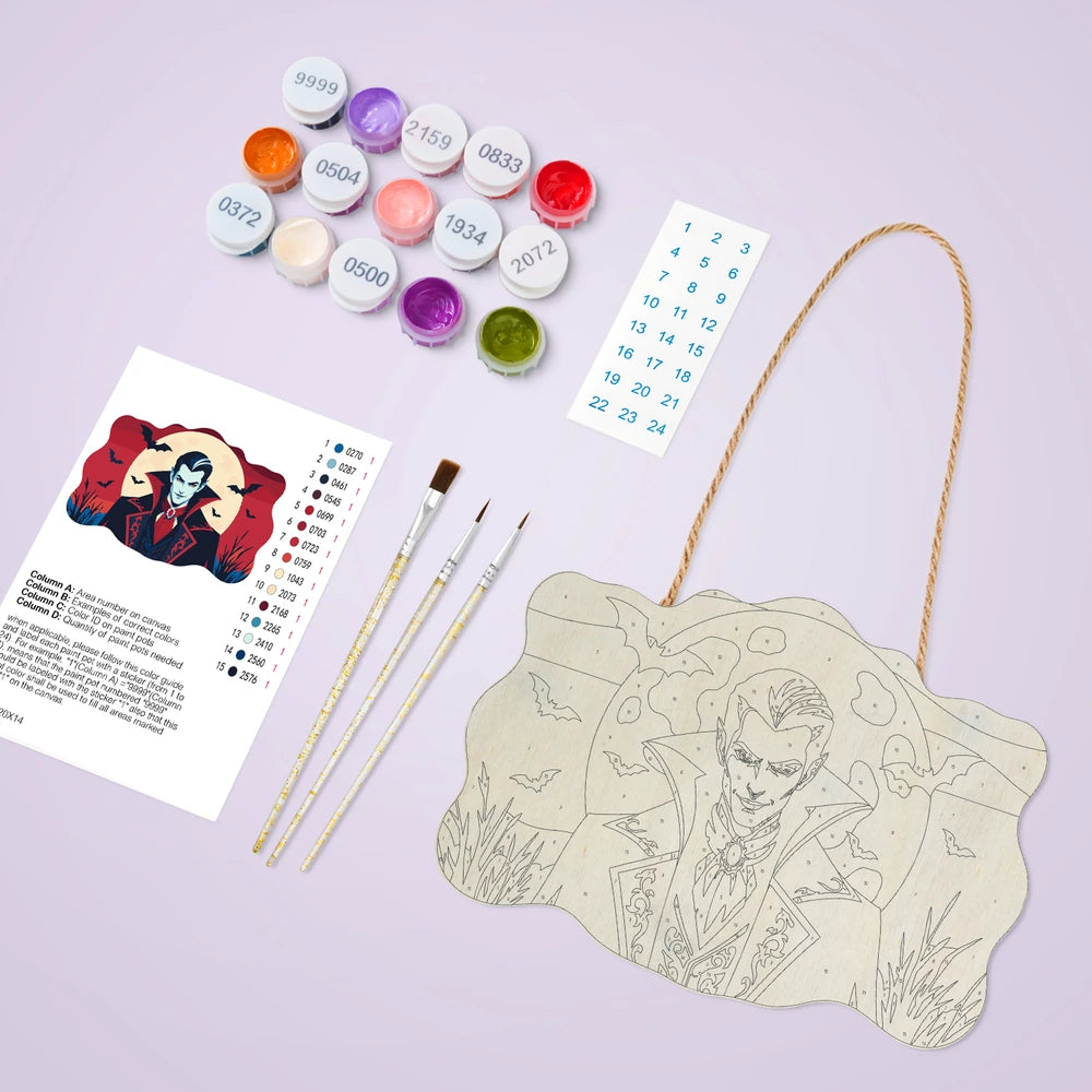 Paint by Numbers - Wooden Door Hanger | Vampire Under the Full Moon