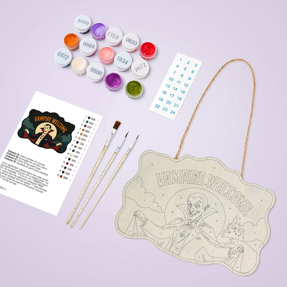 Paint by Numbers - Wooden Door Hanger | Vampire Welcome