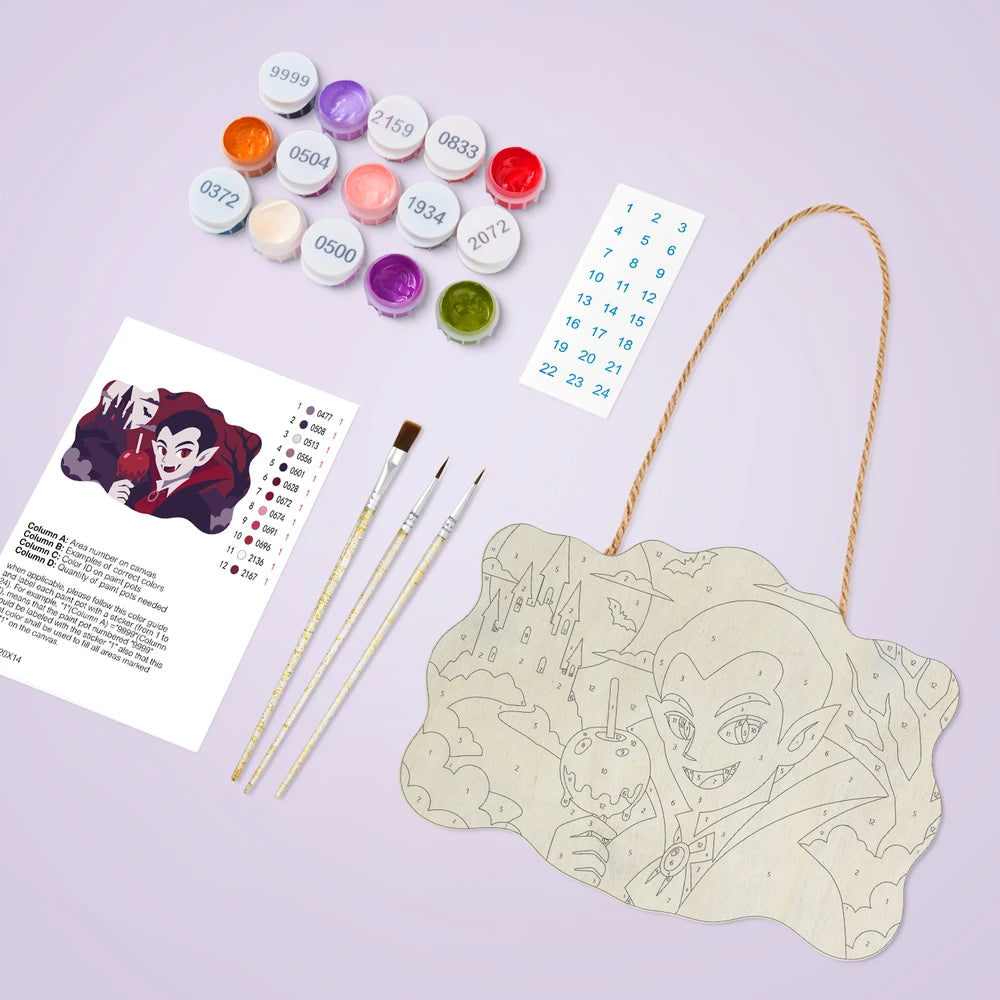 
Paint by Numbers - Wooden Door Hanger | Vampire with a Candy Apple