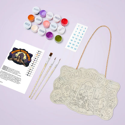 Paint by Numbers - Wooden Door Hanger | Welcome Foolish Mortals Zombie