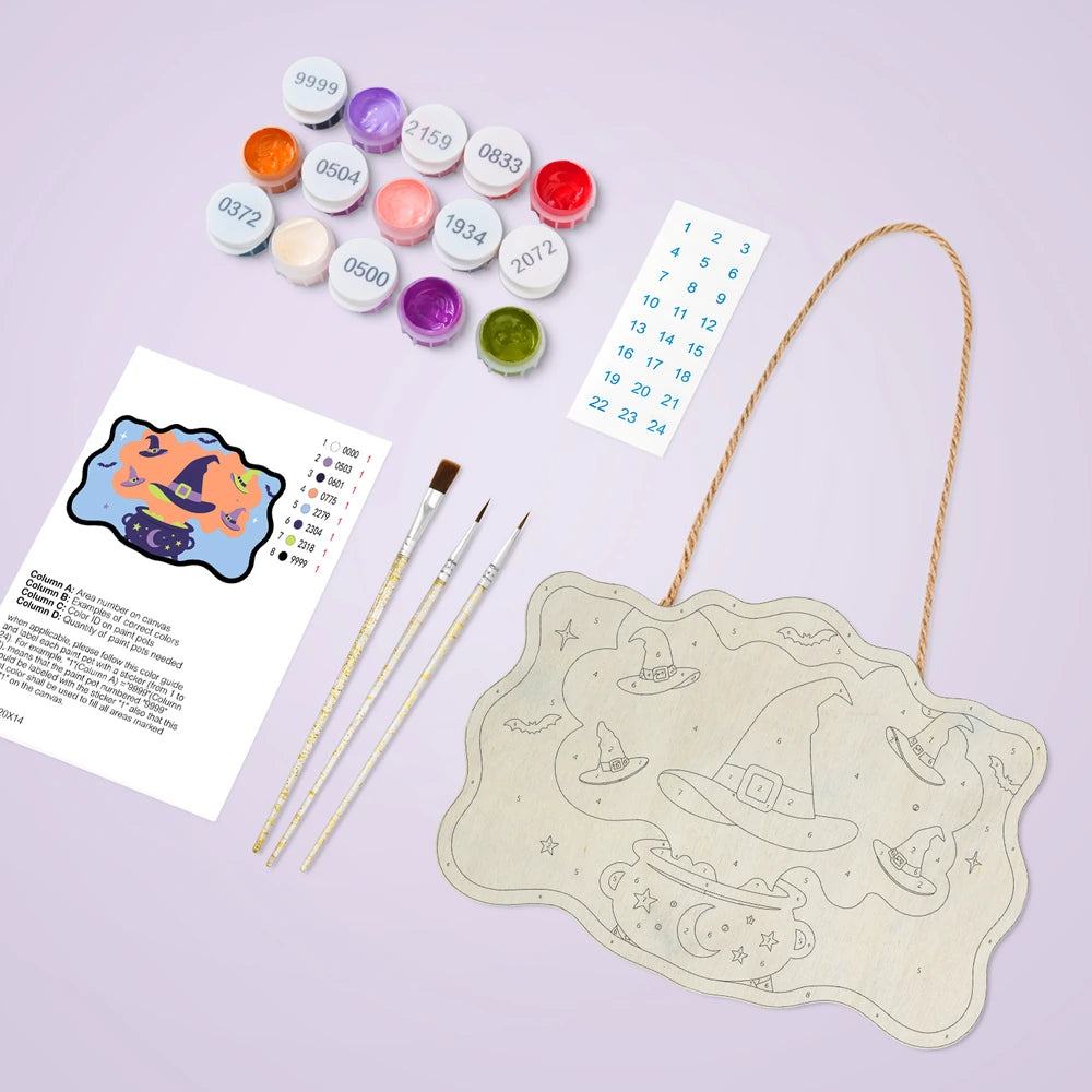 Paint by Numbers - Wooden Door Hanger | Witch Hats from the Cauldron