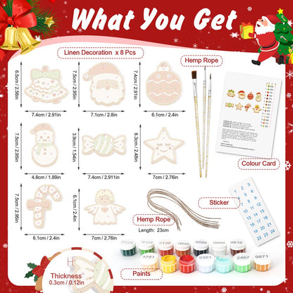 Paint by Numbers – 8 Christmas Ornaments – Santa, Snowman & Sweet Holiday Treats Set