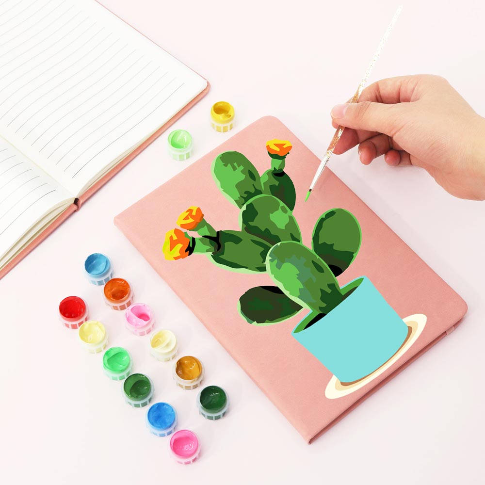 Paint by Numbers Hardcover Journal Notebook - Flowering Cactus