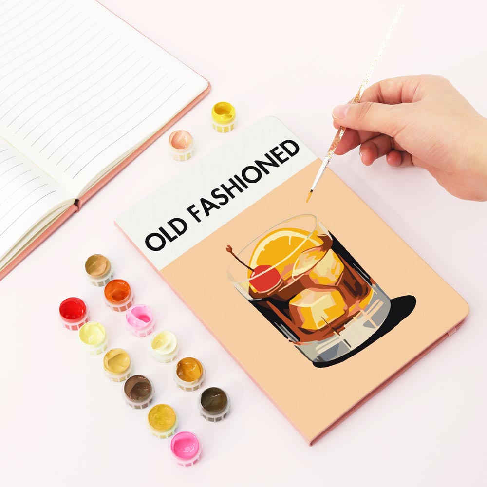 Paint by Numbers Hardcover Journal Notebook - Old Fashioned Cocktail