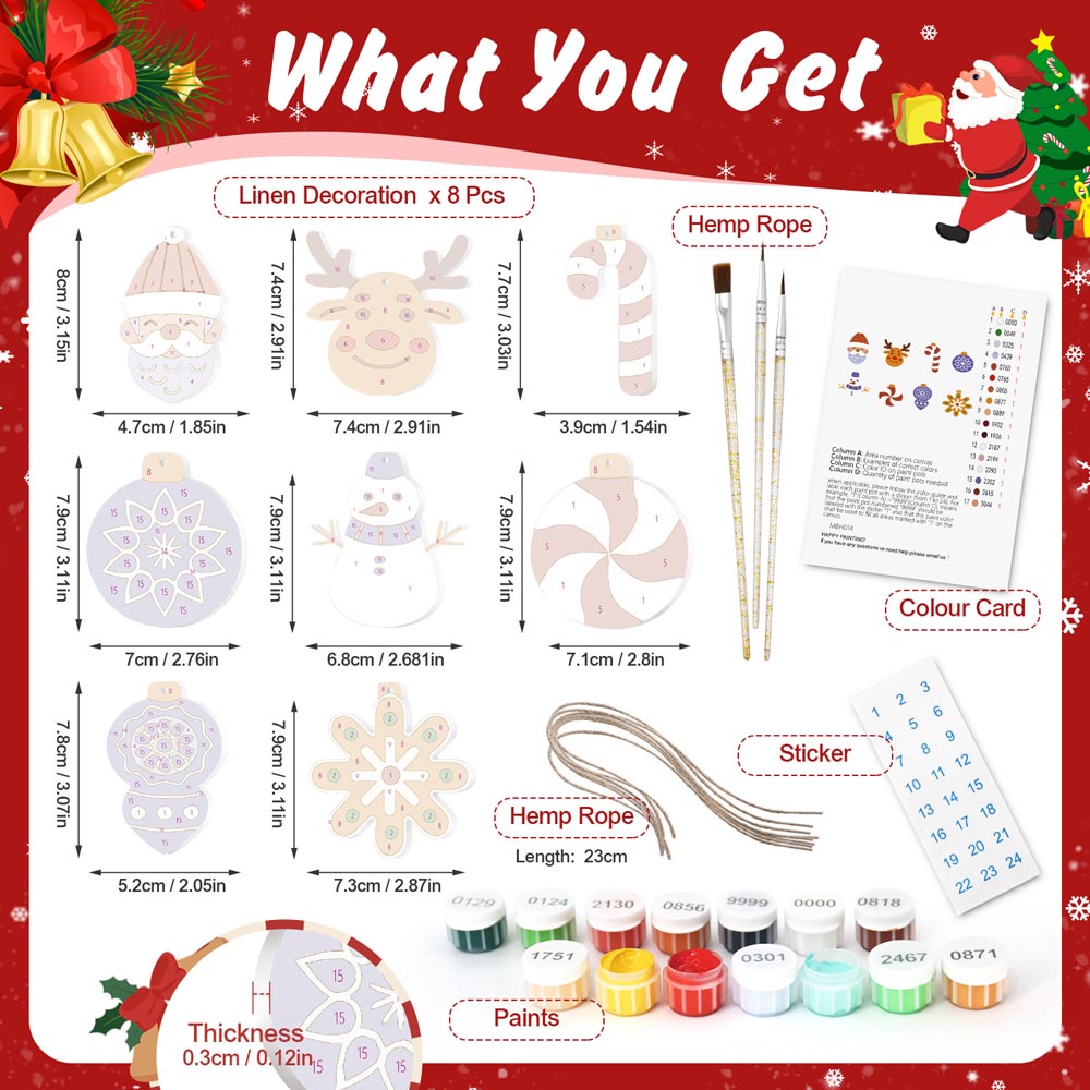 Paint by Numbers – 8 Christmas Ornaments – Reindeer, Snowman & Winter Baubles Set