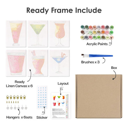 Paint by Numbers – 6 Mini Paintings | Tropical Cocktail Collection Set