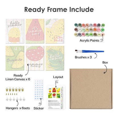 Paint by Numbers – 6 Mini Paintings | Summer Fruits & Fun Set