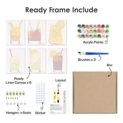 Paint by Numbers – 6 Mini Paintings | Minimalist Cocktail Glasses Set