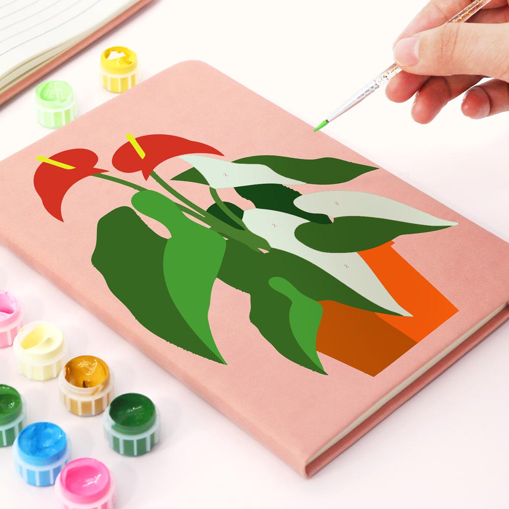 Paint by Numbers Hardcover Journal Notebook - Succulent Potted Plant