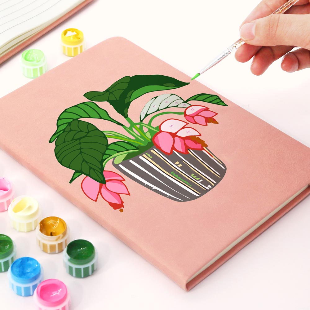 Paint by Numbers Hardcover Journal Notebook - Flowering Potted Plant