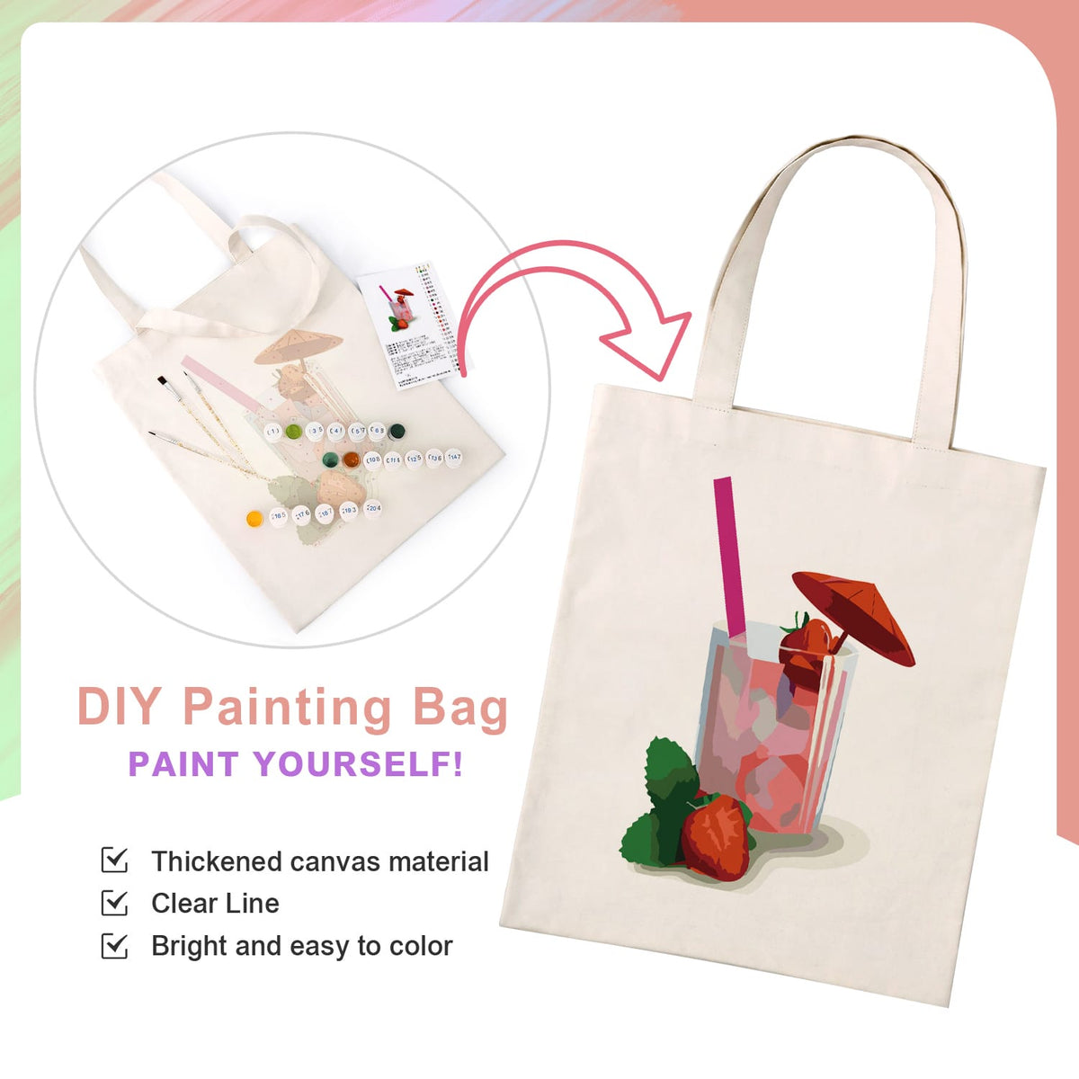 
Paint by Numbers – DIY Totebag | Strawberry Drink
