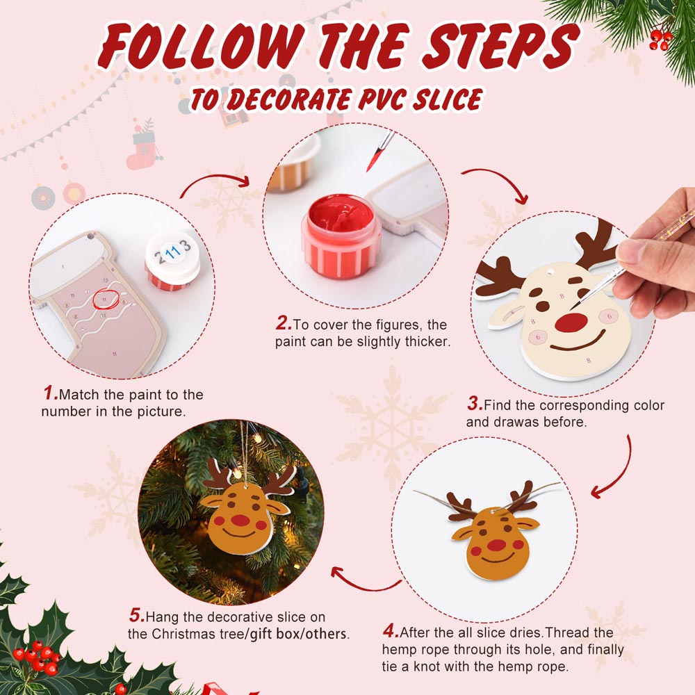 
Paint by Numbers – 8 Christmas Ornaments – Reindeer, Snowman & Winter Baubles Set