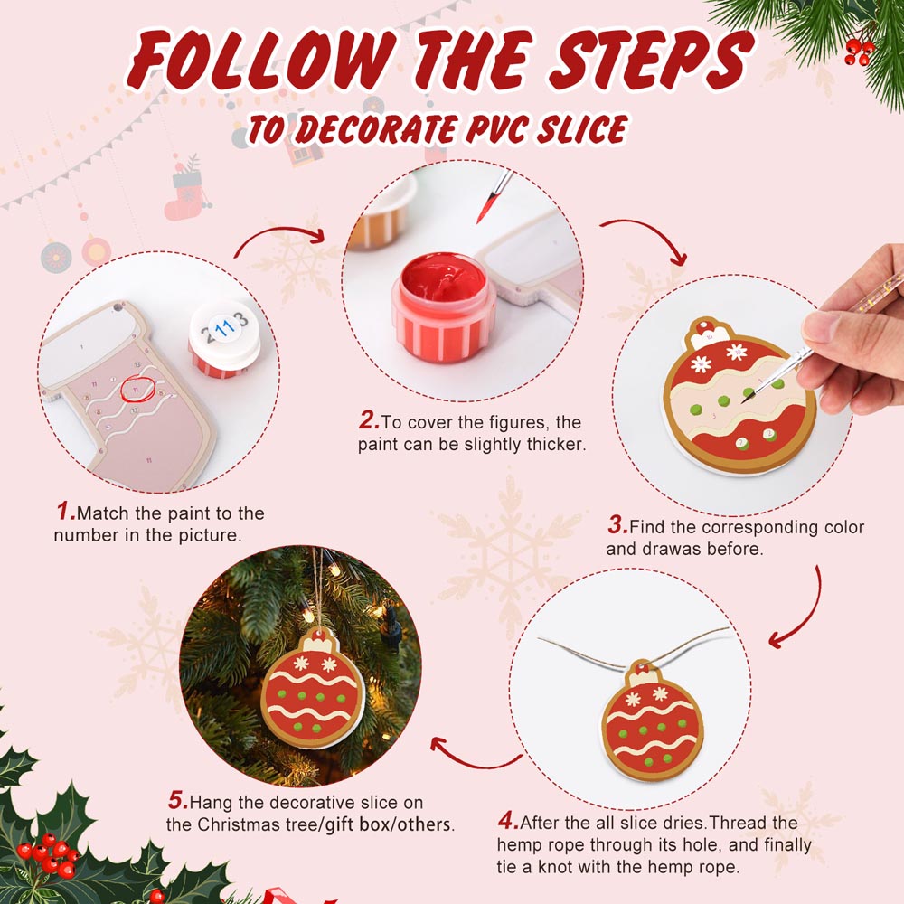 
Paint by Numbers – 8 Christmas Ornaments – Santa, Snowman & Sweet Holiday Treats Set