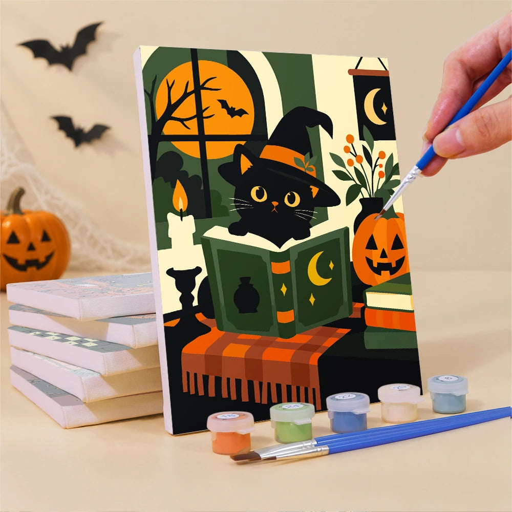 Paint by Numbers – 6 Mini Paintings | Black Cats with Spell Books Set