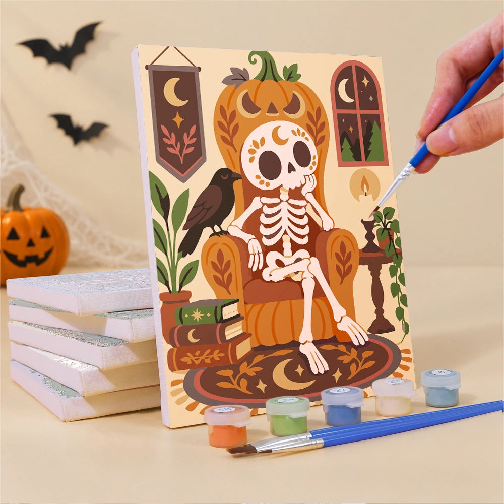 Paint by Numbers – 6 Mini Paintings | Boho Skeleton Witchcraft Set
