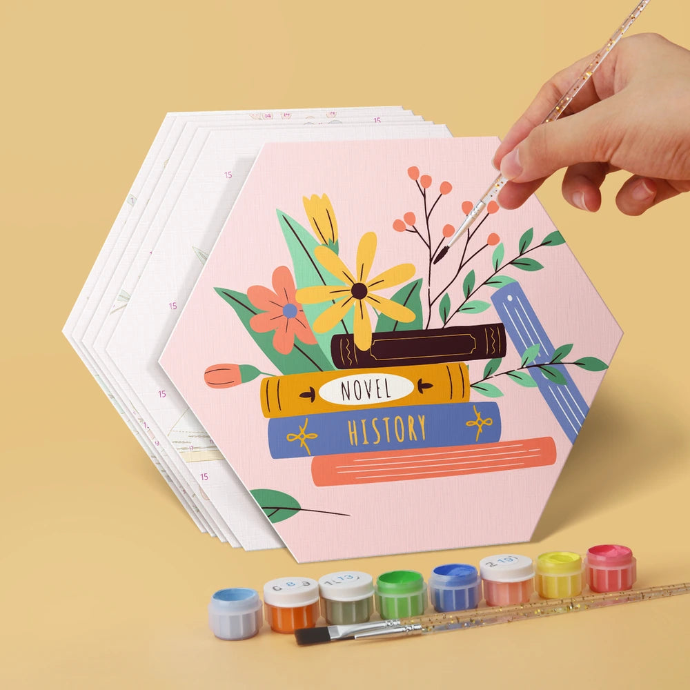 Paint by Numbers – 6 Mini Paintings | Books and Flowers Hexagons (Hexagon)