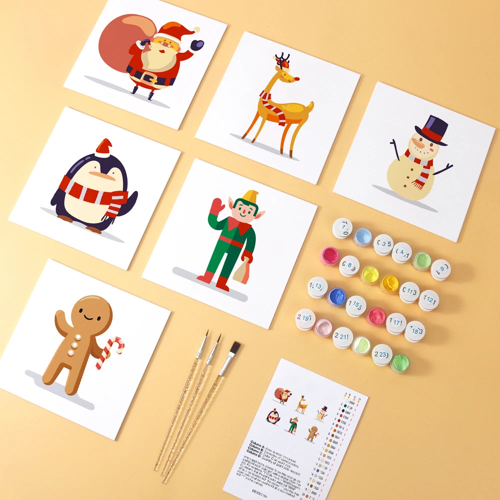 
Paint by Numbers – 6 Mini Paintings | Christmas Toy Figures (Square)