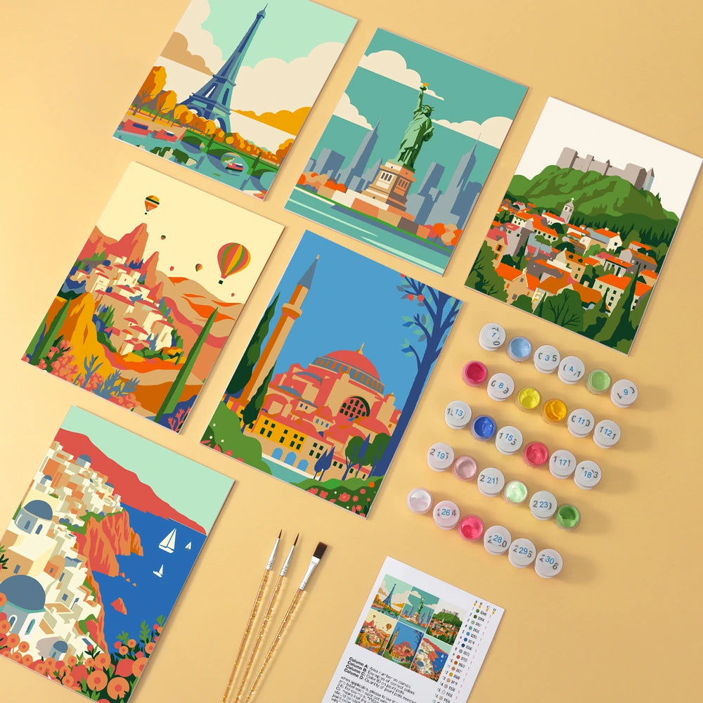 
Paint by Numbers – 6 Mini Paintings | City Landmark Skylines