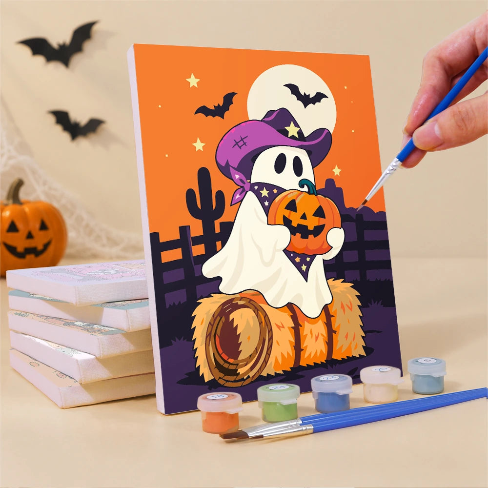 Paint by Numbers – 6 Mini Paintings | Cowboy Ghosts and Pumpkins Set