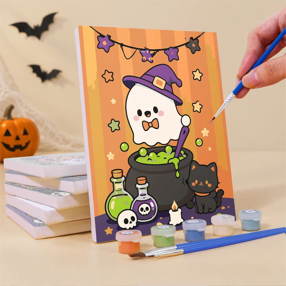 
Paint by Numbers – 6 Mini Paintings | Cute Pastel Halloween Friends Set