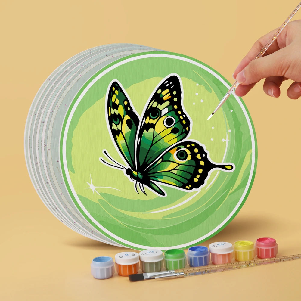 
Paint by Numbers – 6 Mini Paintings | Emerald Butterfly Rounds (Round)