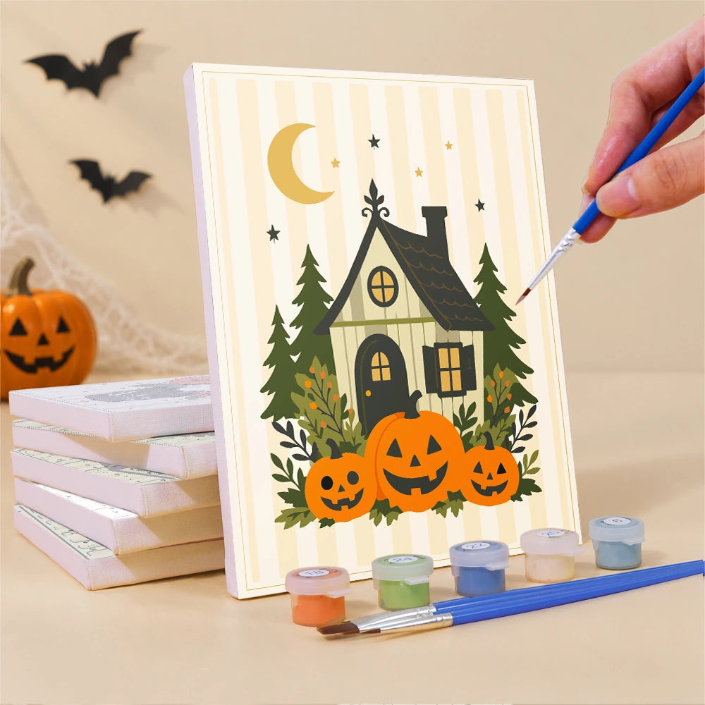 Paint by Numbers – 6 Mini Paintings | Floral Halloween Cats and Pumpkins Set