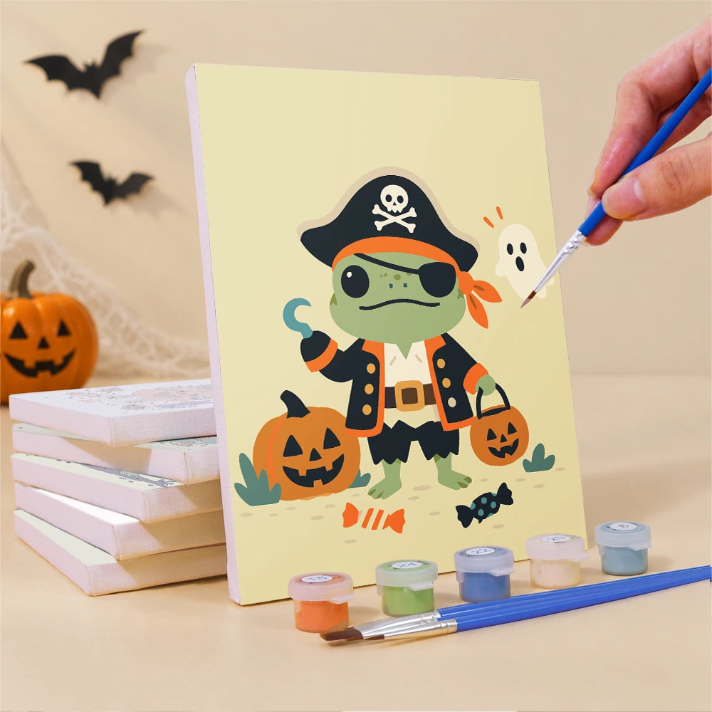Paint by Numbers – 6 Mini Paintings | Frogs in Halloween Costumes Set