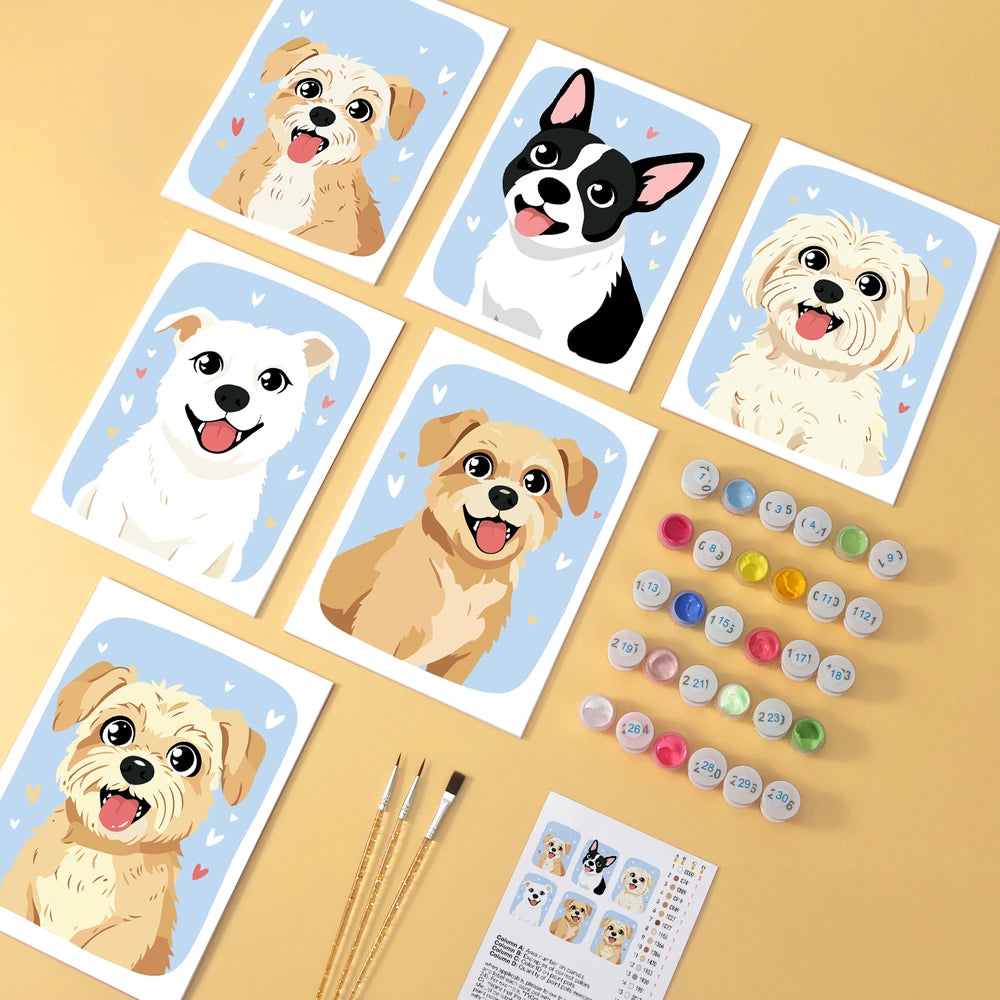 Paint by Numbers – 6 Mini Paintings | Happy Puppy Portraits