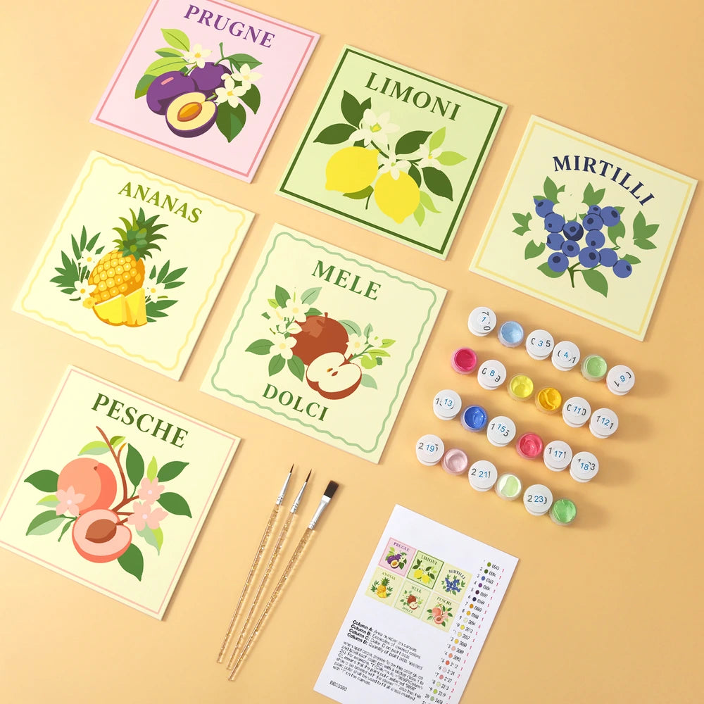 
Paint by Numbers – 6 Mini Paintings | Italian Fruit Labels (Square)