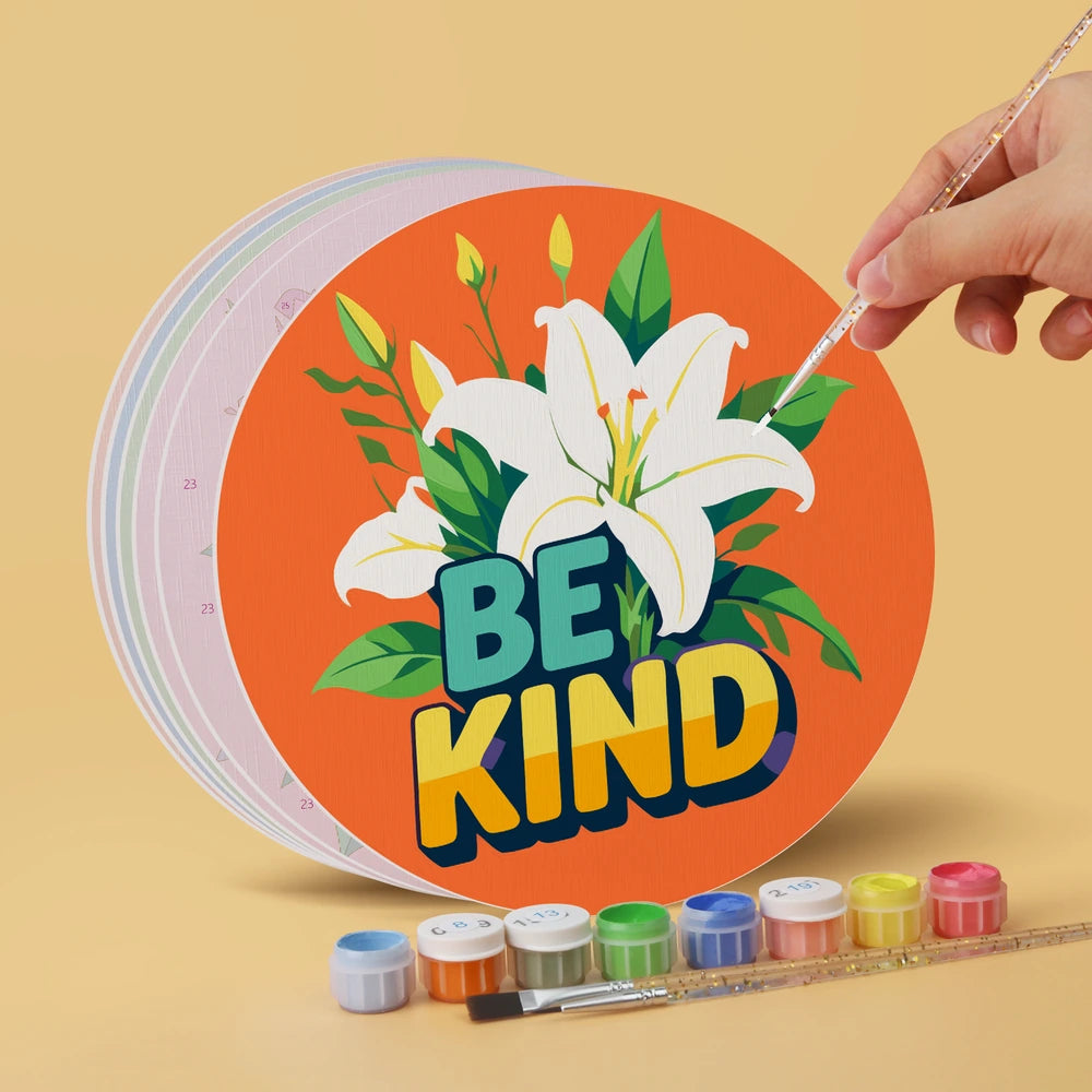 Paint by Numbers – 6 Mini Paintings | Kind Words Flower Rounds (Round)