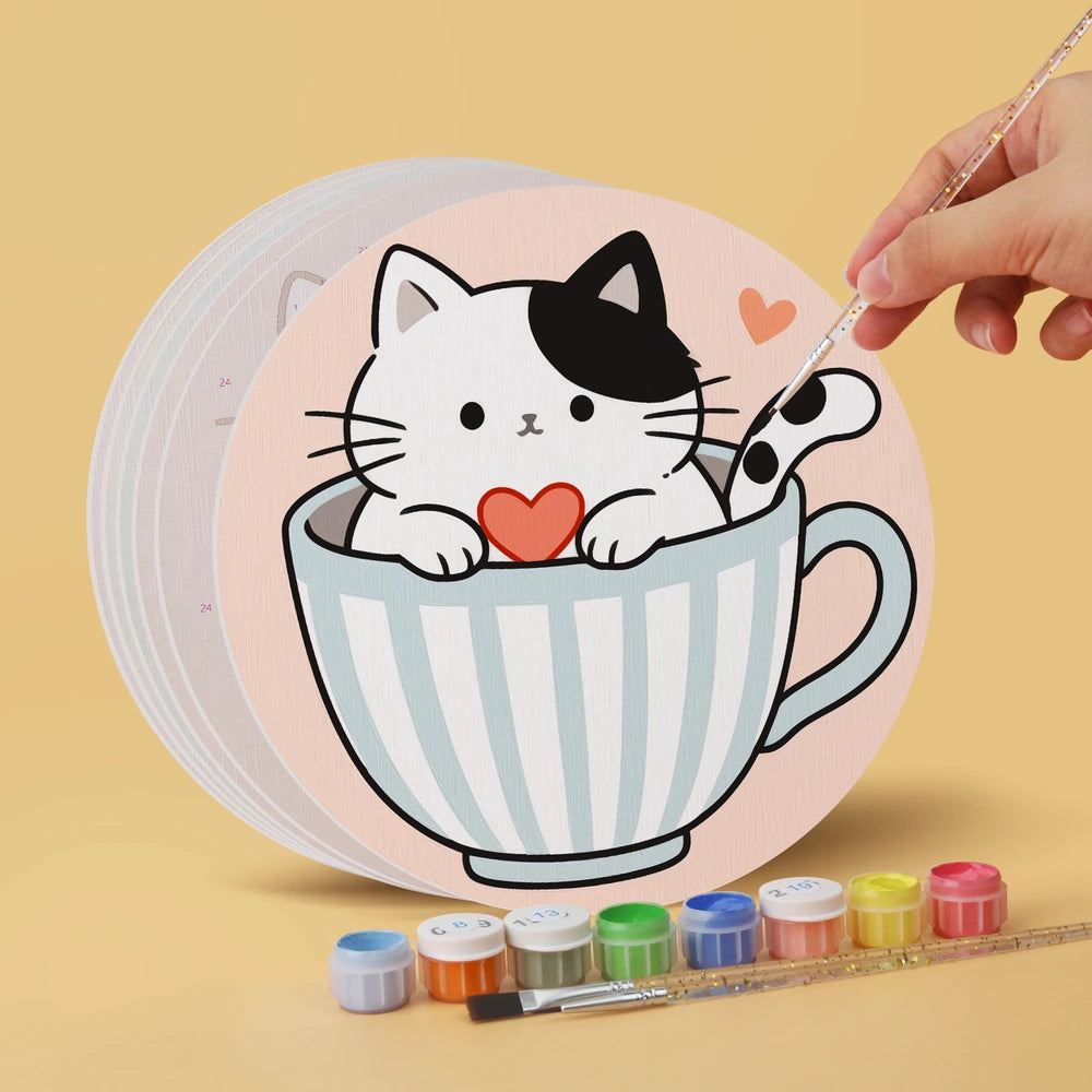 
Paint by Numbers – 6 Mini Paintings | Kittens in Teacups (Round)