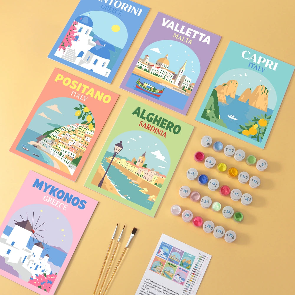 Paint by Numbers – 6 Mini Paintings | Mediterranean Travel Posters