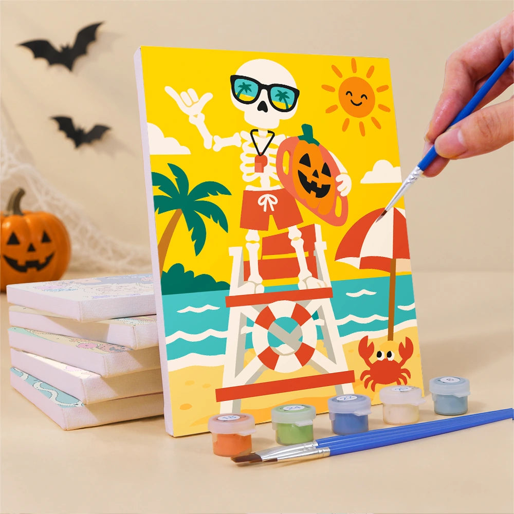 Paint by Numbers – 6 Mini Paintings | Monsters at the Tropical Beach Set