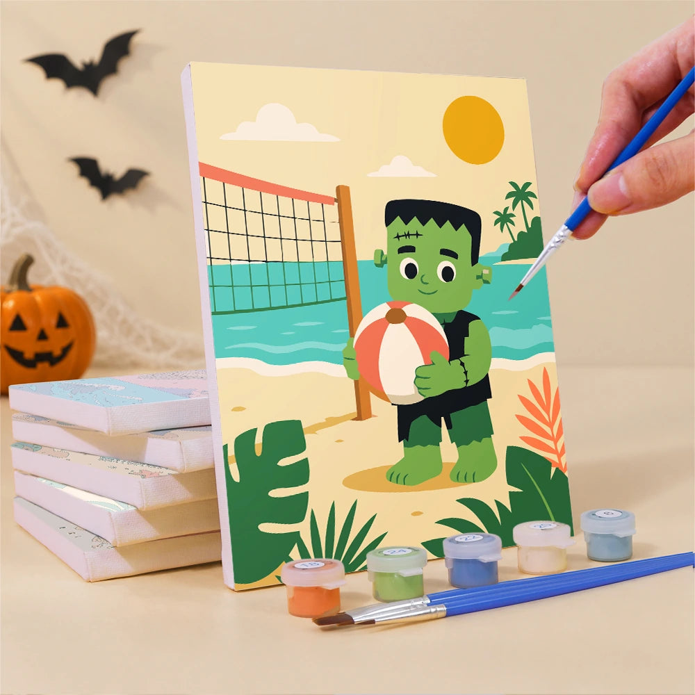 Paint by Numbers – 6 Mini Paintings | Monsters on Beach Vacation Set