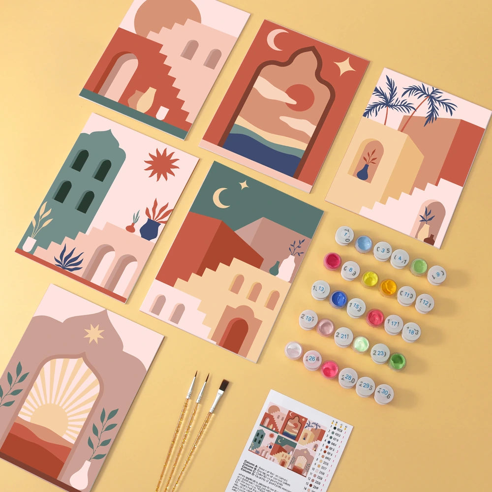 Paint by Numbers – 6 Mini Paintings | Moroccan Desert Arches