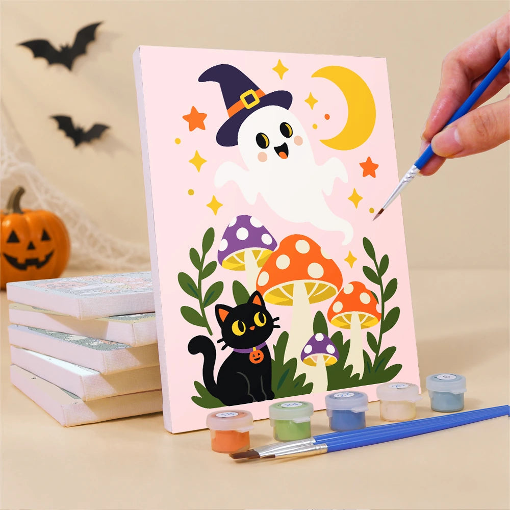 
Paint by Numbers – 6 Mini Paintings | Mushroom Garden Halloween Friends Set