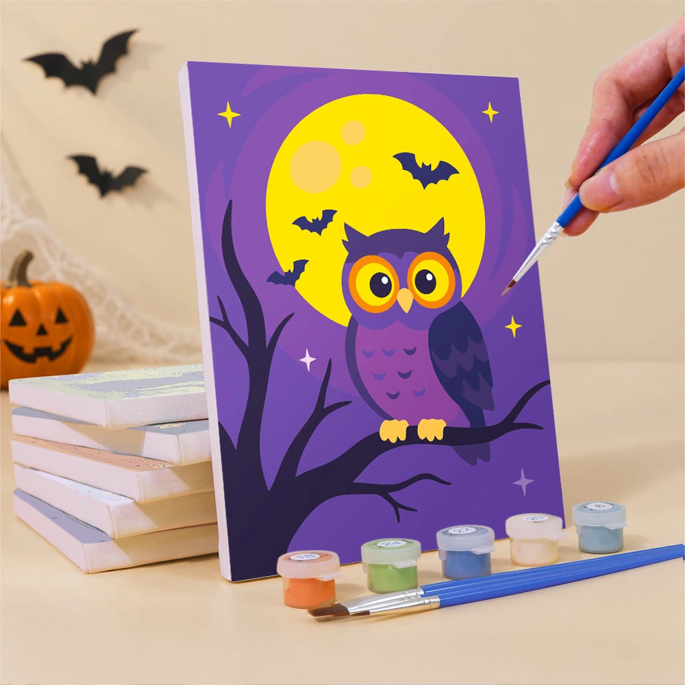 Paint by Numbers – 6 Mini Paintings | Owl, Cat and Dancing Skeleton Set