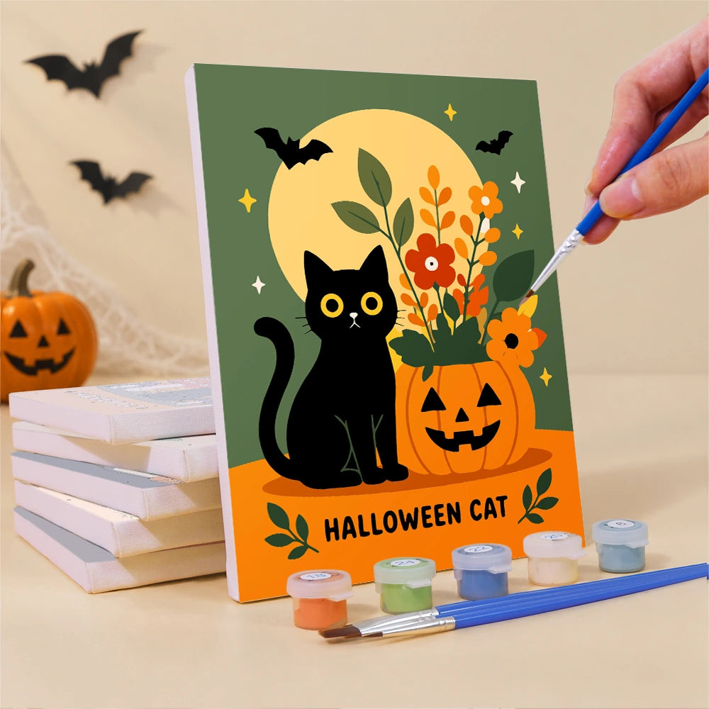 Paint by Numbers – 6 Mini Paintings | Pumpkin Bloom Cats and Ghosts Set